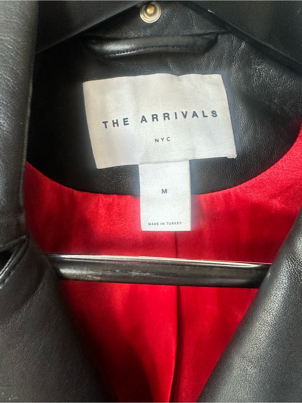 The Arrivals Black Leather Moto Jacket with Red Lining excellent condition. - Picture 4 of 5